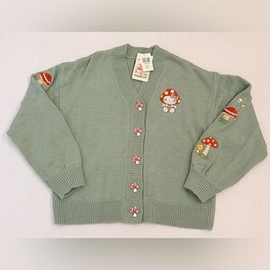 Sanrio Hello Kitty Sage Green Mushroom Embroidered Women's Sweater Cardigan
